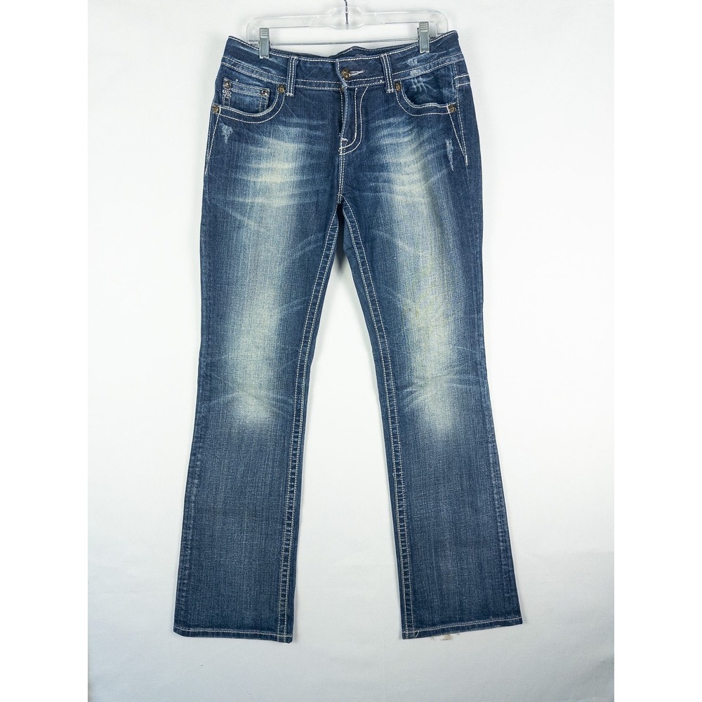 Miss Me Easy Boot Cut Jeans Womens 30 Medium Wash Rhinestone Embellished Y2K